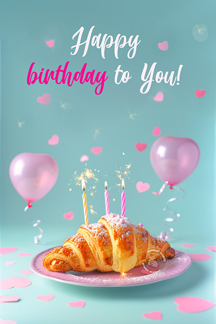 sunsetsandy._close-up_glaze_pink_curved_croissant_with_birthday_